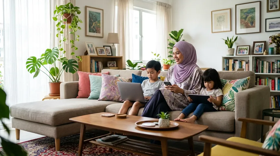 Suri rumah & keluarga menggunakan telefon