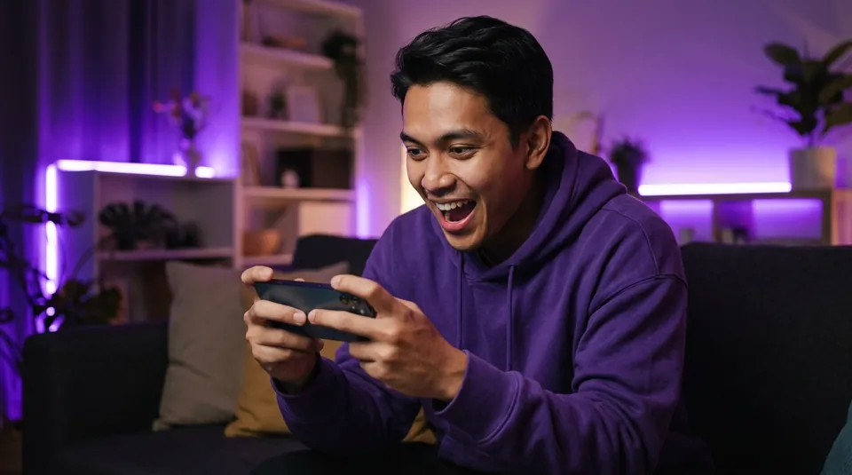 Gamer menggunakan telefon